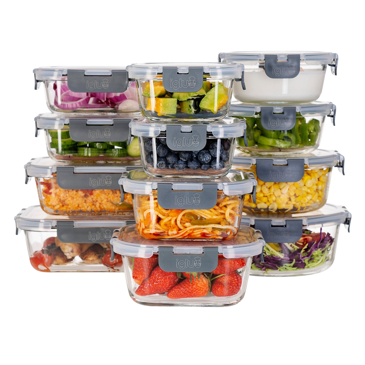 12-Set Glass Food Storage Container with Airtight Snap Locking Lids